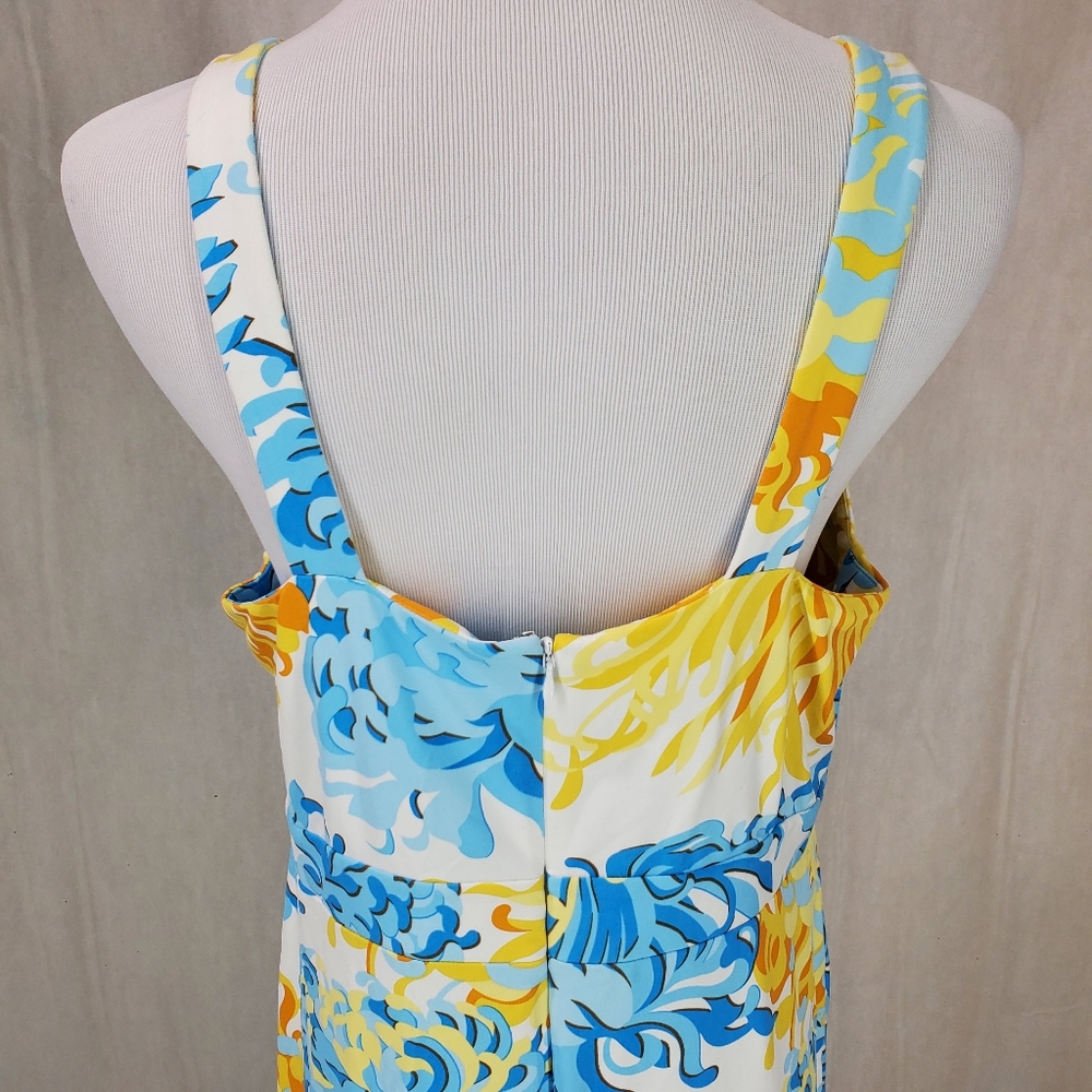 J. McLaughlin Floral Maxi Dress Size L Blue Yellow Sleeveless V Neck - Picture 6 of 12